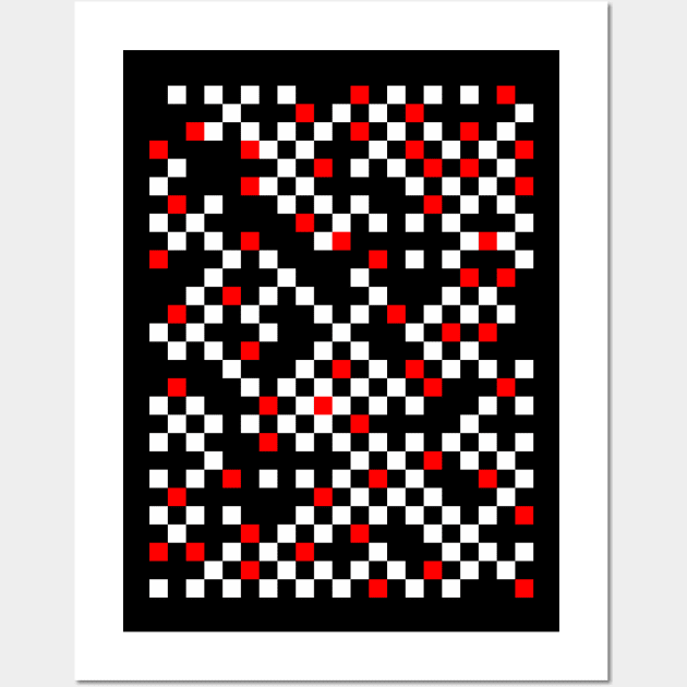 Black White and Red Checkerboard Pattern Wall Art by Rahmagamse23